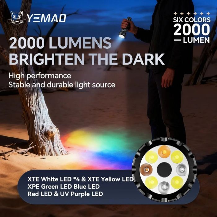 Фонарь YEMAO YM-F996 8LED(RGB), 1x21700, ЗУ Type-C, колпачек, магнит