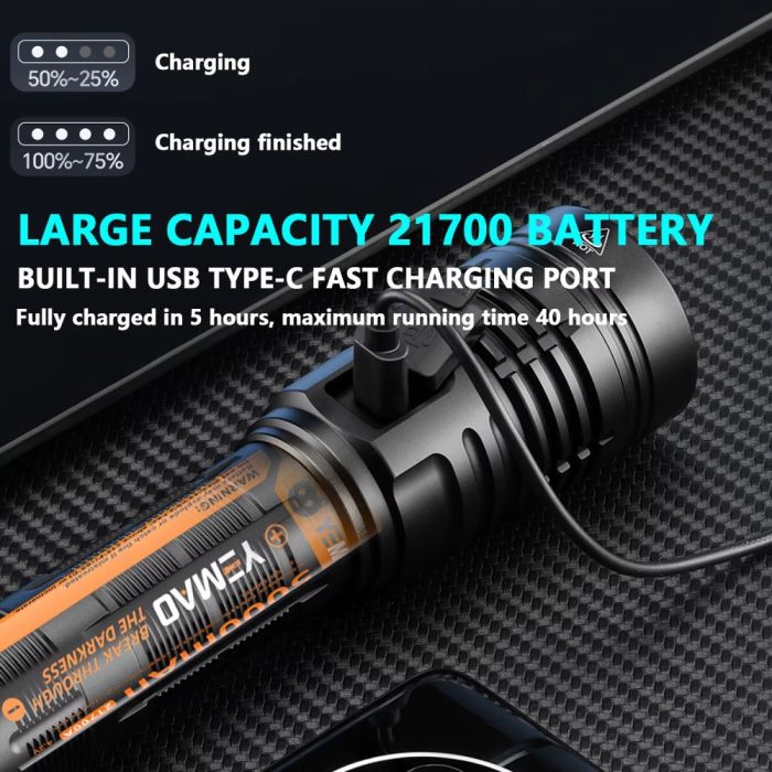 Фонарь YEMAO YM-G40 PRO SST40, 1x21700, ЗУ Type-C