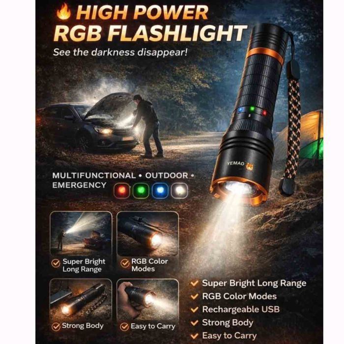 Фонарь YEMAO YM-G481 4LED(Red+Green+Blue+White), Li-Ion аккумулятор, ЗУ Type-C, zoom