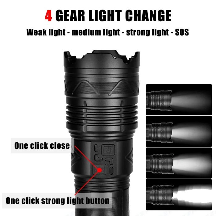 Фонарь YEMAO YM-G501-60W TG 60W, 4x18650, Power Bank, ЗУ Type-C, zoom, кейс