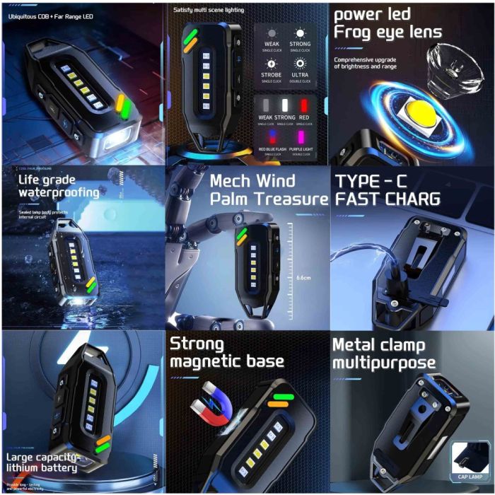 Фонарь YEMAO YM-M02X XTE+5SMD(RGB), Li-Ion аккумулятор, ЗУ Type-C, магнит