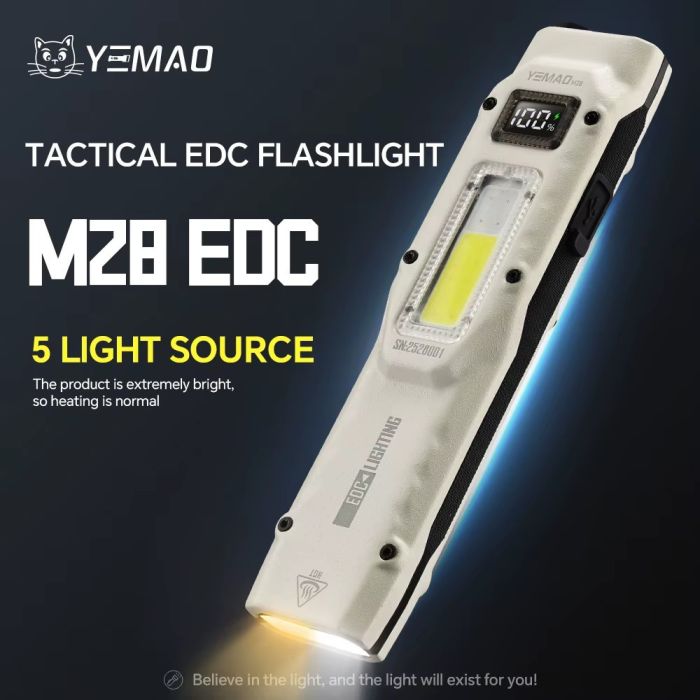 Фонарь YEMAO YM-M28 2XPL+COB(White+Red)+UV, Li-Ion аккумулятор, ЗУ Type-C, клипса