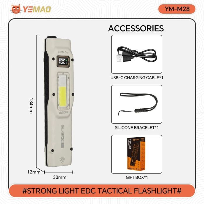 Фонарь YEMAO YM-M28 2XPL+COB(White+Red)+UV, Li-Ion аккумулятор, ЗУ Type-C, клипса
