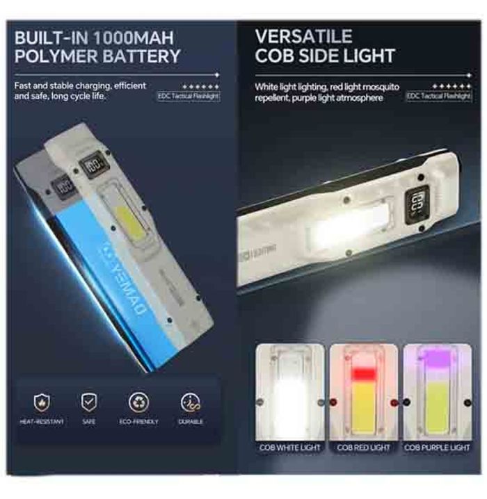 Фонарь YEMAO YM-M28 2XPL+COB(White+Red)+UV, Li-Ion аккумулятор, ЗУ Type-C, клипса