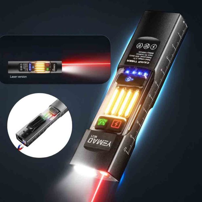 Фонарь YEMAO YM-M31 P50+лазер(RED)+SMD(RGB), Li-Ion аккумулятор, ЗУ Type-C, магнит, зажим