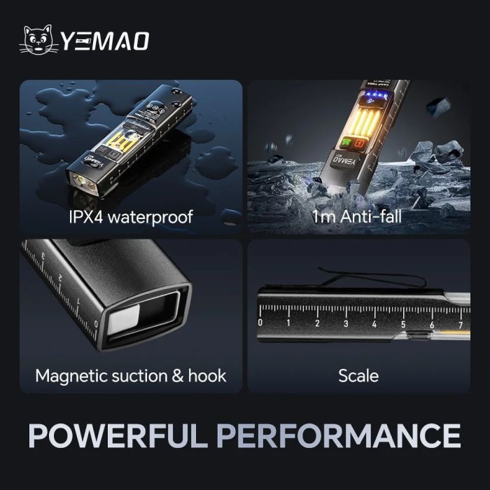 Фонарь YEMAO YM-M31 P50+лазер(RED)+SMD(RGB), Li-Ion аккумулятор, ЗУ Type-C, магнит, зажим