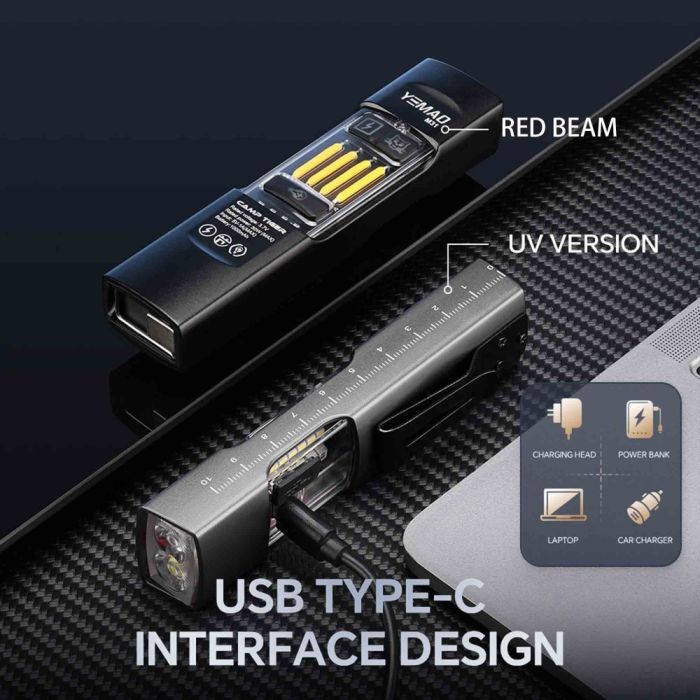 Фонарь YEMAO YM-M31-UV P50+UV+SMD(RGB), Li-Ion аккумулятор, ЗУ Type-C, магнит, зажим