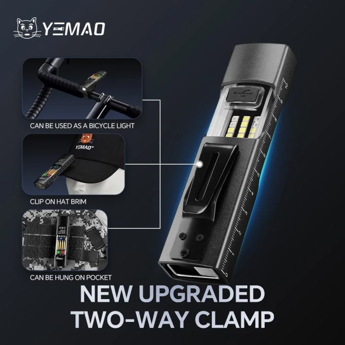 Фонарь YEMAO YM-M31-UV P50+UV+SMD(RGB), Li-Ion аккумулятор, ЗУ Type-C, магнит, зажим