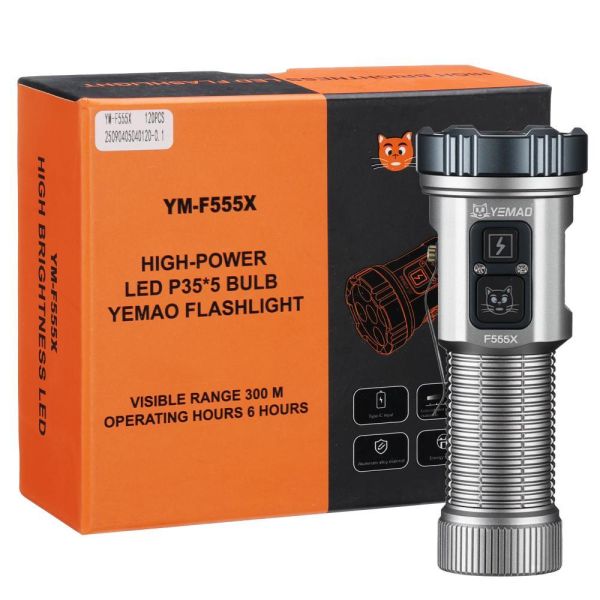 Ліхтар YEMAO YM-F555X 5P35+4LED(RED+BLUE), 1x18650/18500, ЗУ Type-C, магніт, затискач