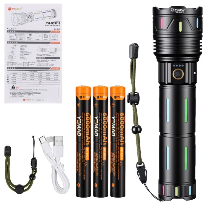 Фонарь YEMAO YM-G33Y-2 TG 40W, 3x361350, ЗУ Type-C, zoom