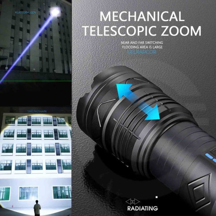 Фонарь YEMAO YM-G501-60W TG 60W, 4x18650, Power Bank, ЗУ Type-C, zoom, кейс