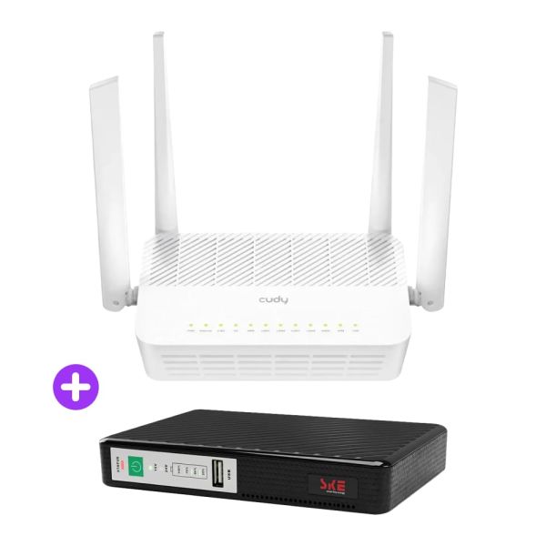 Комплект безперебійного зв’язку: WiFi 6 Mesh-маршрутизатор Cudy WR3000H + Mini UPS SKE POE-432N 8800mAh 5V/9V/12V/15V/24V/PoE, Li-ion 4*2.2Ah