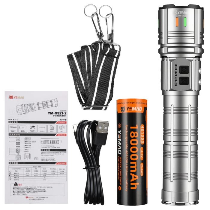 Фонарь YEMAO YM-G921-2 TG 30W, 1x401350, Power Bank, ЗУ Type-C, zoom, функция лампы