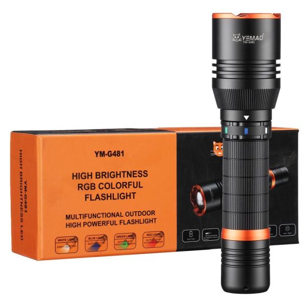 Фонарь YEMAO YM-G481 4LED(Red+Green+Blue+White), Li-Ion аккумулятор, ЗУ Type-C, zoom