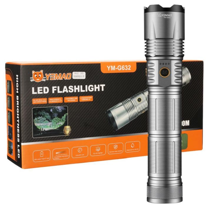 Фонарь YEMAO YM-G632 TG 30W, 1x401350, Power Bank, ЗУ Type-C, zoom, кейс