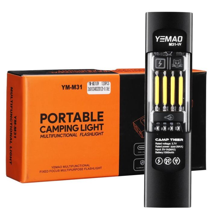 Фонарь YEMAO YM-M31-UV P50+UV+SMD(RGB), Li-Ion аккумулятор, ЗУ Type-C, магнит, зажим