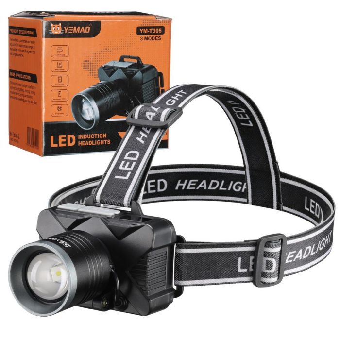 Фонарь налобный YEMAO YM-T305 TG 30W, Motion Sensor , Li-Ion аккумулятор, ЗУ Type-C, zoom