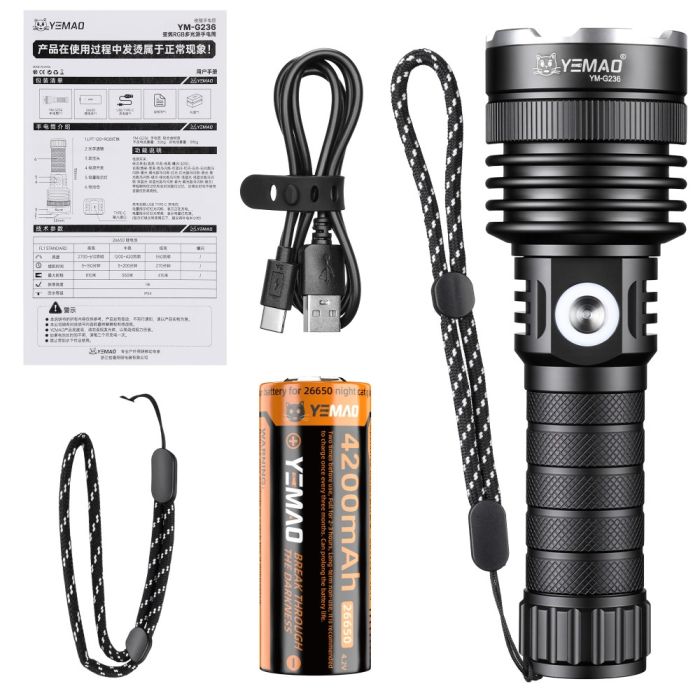 Фонарь YEMAO YM-G236 TG 50W, 1x26650, ЗУ Type-C, zoom