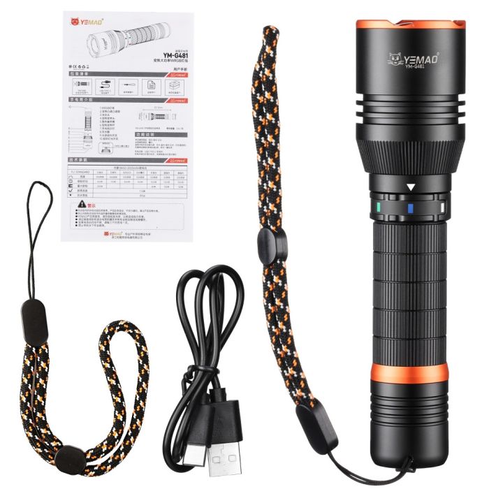 Фонарь YEMAO YM-G481 4LED(Red+Green+Blue+White), Li-Ion аккумулятор, ЗУ Type-C, zoom