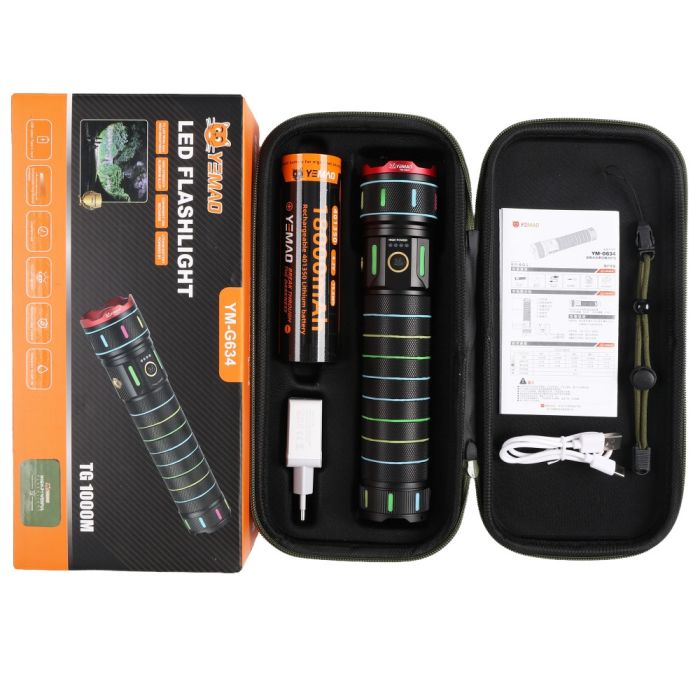 Фонарь YEMAO YM-G634 TG 30W, 1x401350, Power Bank, ЗУ Type-C, zoom, кейс