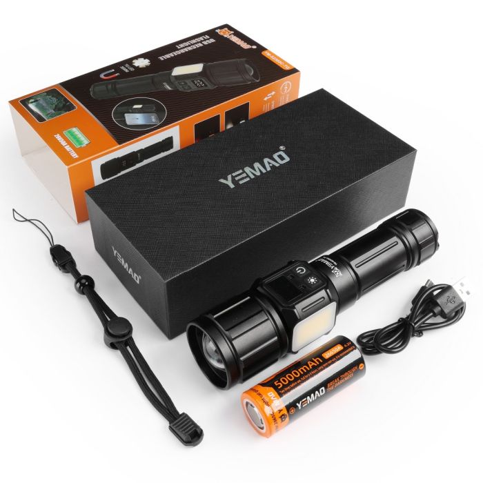 Фонарь YEMAO YM-S2305C TG+COB(White+Red), 1x26650, Power Bank, ЗУ Type-C, zoom, магнит