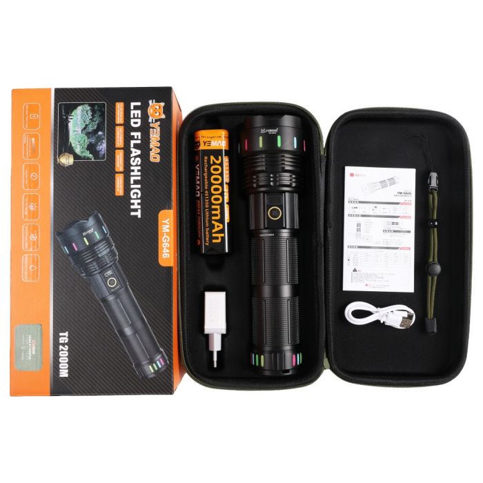 Дальнобойный фонарь YEMAO YM-G646, 4000LM, аккумулятор 451350 (20000 mAh), чехол, блок питания