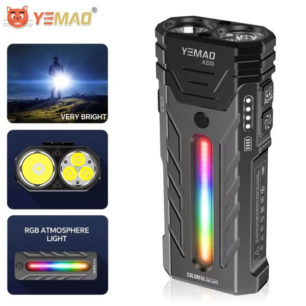 Фонарь YEMAO YM-A200-3SLWAV4+SST36+RGB, Li-Ion аккумулятор, ЗУ Type-C, магнит