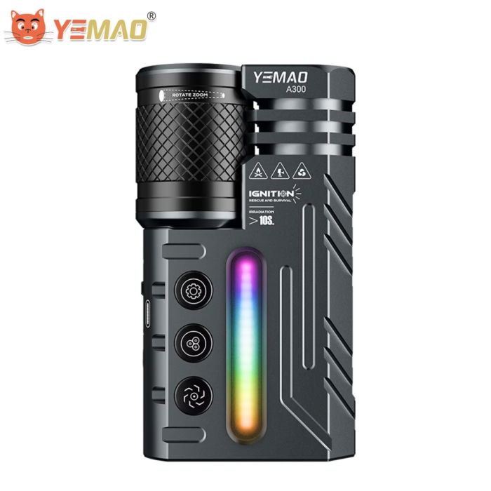 Фонарь YEMAO YM-A300-SFT12R+3x3535+RGB, Li-Ion аккумулятор, ЗУ Type-C, zoom