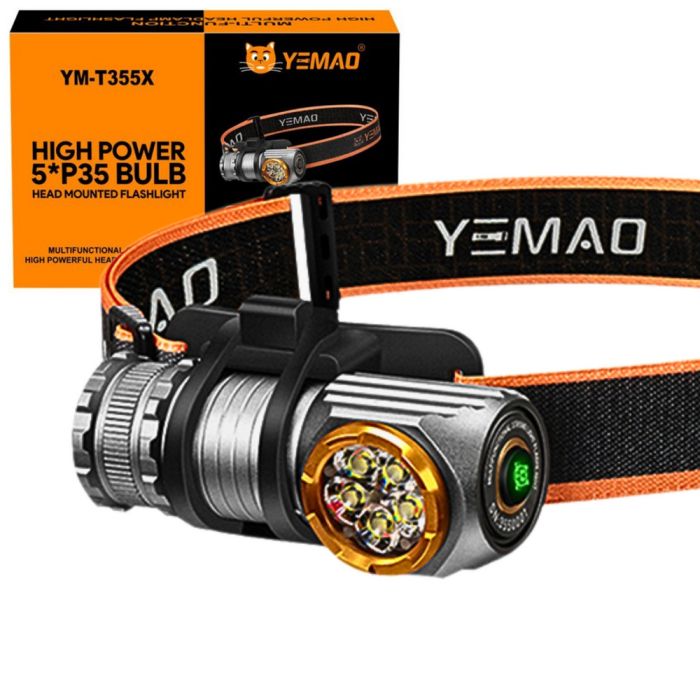 Налобный фонарь YEMAO YM-T355X, 2000LM, аккумуляторы 18650 + 18350 (3200 + 1500 mAh), с красным светом