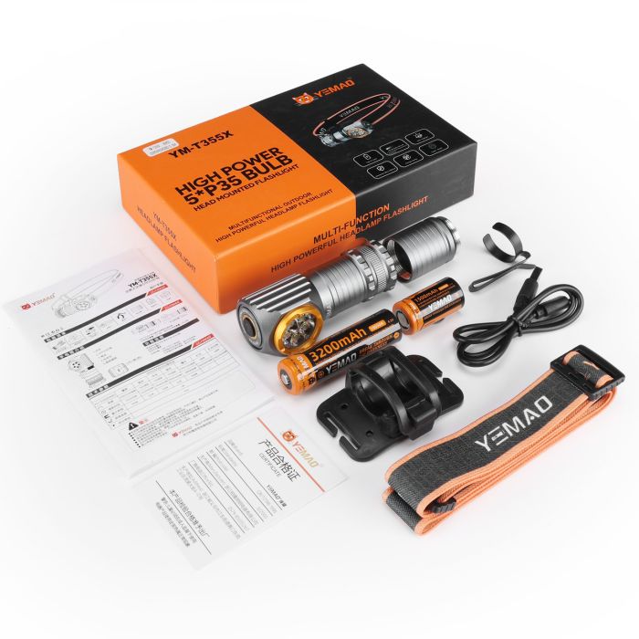 Налобный фонарь YEMAO YM-T355X, 2000LM, аккумуляторы 18650 + 18350 (3200 + 1500 mAh), с красным светом