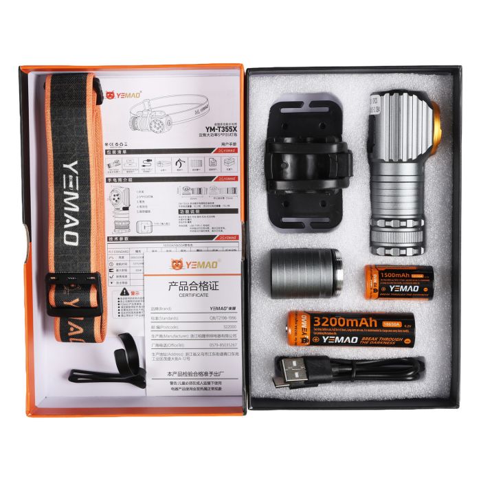 Налобный фонарь YEMAO YM-T355X, 2000LM, аккумуляторы 18650 + 18350 (3200 + 1500 mAh), с красным светом