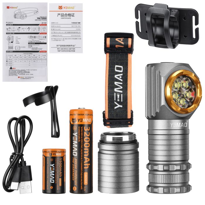 Налобный фонарь YEMAO YM-T355X, 2000LM, аккумуляторы 18650 + 18350 (3200 + 1500 mAh), с красным светом