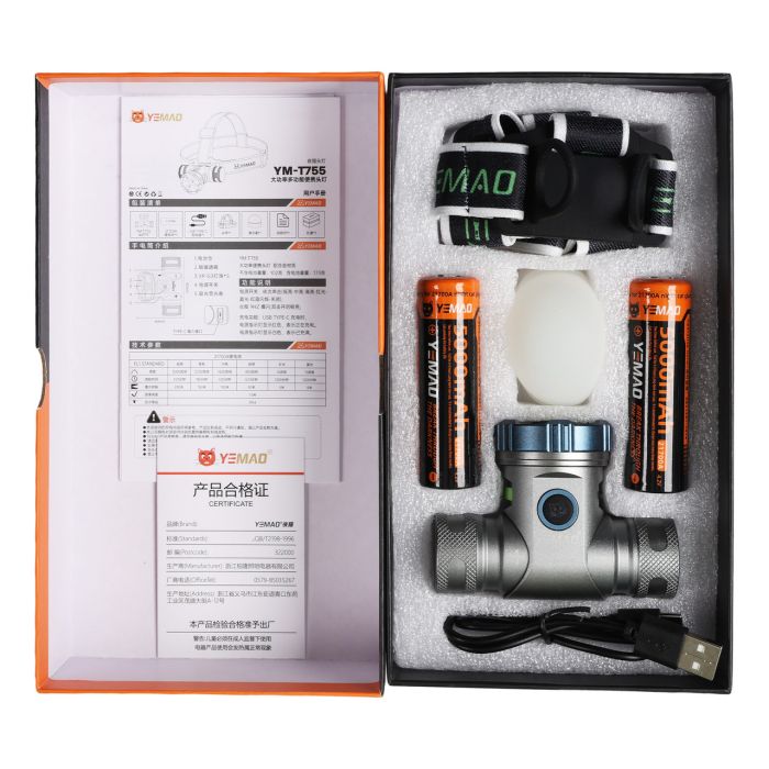 Налобный фонарь YEMAO YM-T755X, 3000LM, аккумулятор 2x21700 (4200 mAh), с красным светом