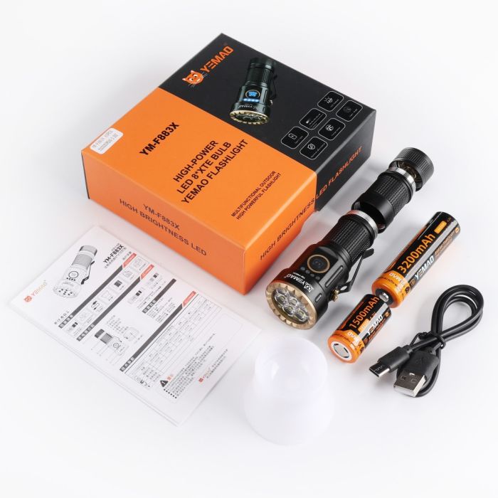 Тактический фонарь YEMAO YM-F883X, 3000LM, аккумуляторы 18650 + 18350 (3200 + 1500 mAh)
