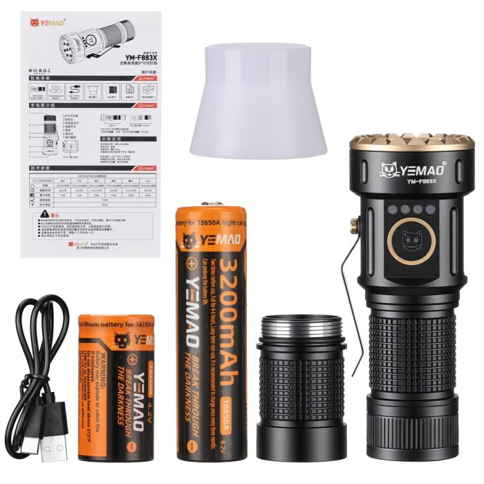 Тактический фонарь YEMAO YM-F883X, 3000LM, аккумуляторы 18650 + 18350 (3200 + 1500 mAh)