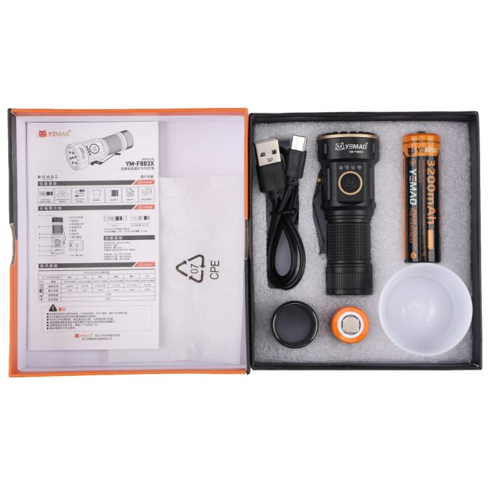 Тактический фонарь YEMAO YM-F883X, 3000LM, аккумуляторы 18650 + 18350 (3200 + 1500 mAh)