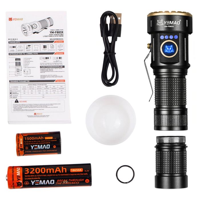 Тактический фонарь YEMAO YM-F883X, 3000LM, аккумуляторы 18650 + 18350 (3200 + 1500 mAh)