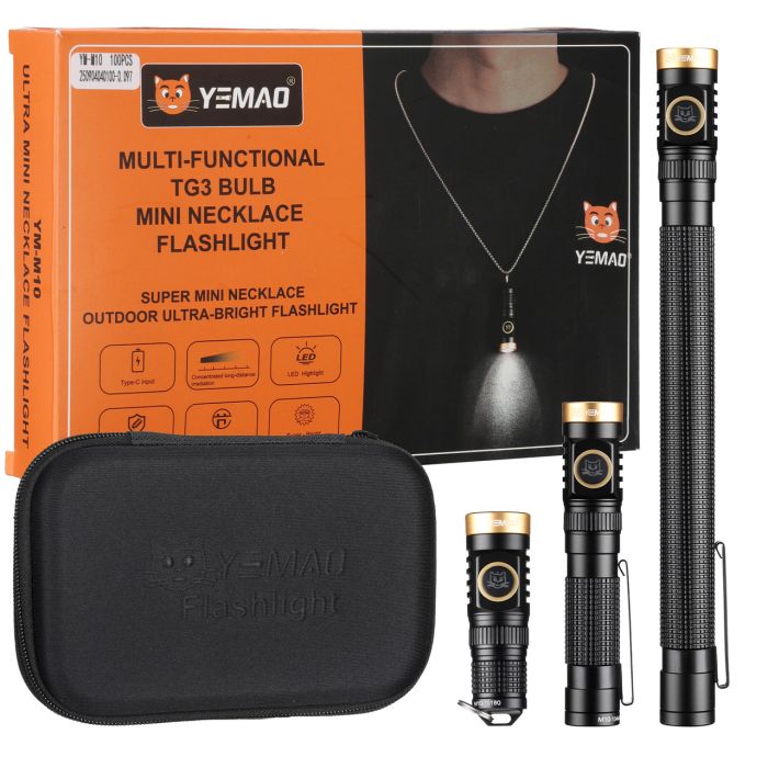 Портативный фонарь YEMAO YM-M10, 800LM, аккумуляторы 10440 + 10180 (500 + 120 mAh), 3xAAA, чехол