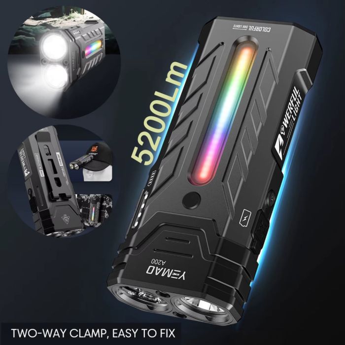 Фонарь YEMAO YM-A200-3SLWAV4+SST36+RGB, Li-Ion аккумулятор, ЗУ Type-C, магнит