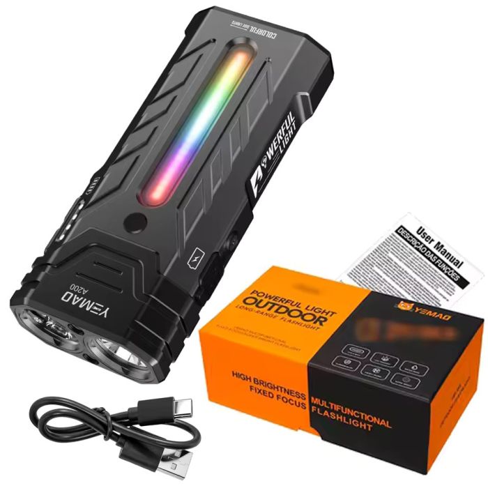 Фонарь YEMAO YM-A200-3SLWAV4+SST36+RGB, Li-Ion аккумулятор, ЗУ Type-C, магнит