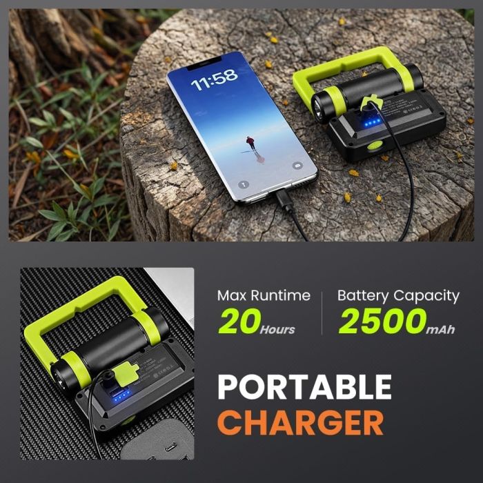 Фонарь YEMAO YM-B70-XTE+COB(white+red+blue), Li-Ion аккумулятор, Power Bank, ЗУ Type-C, магнит, IPX4