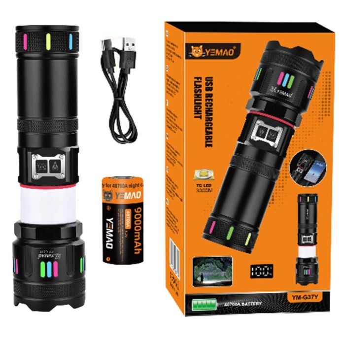 Фонарь YEMAO YM-G37Y-TG-30W, 1x40700, Power Bank, ЗУ Type-C, zoom, функция лампы, IP66