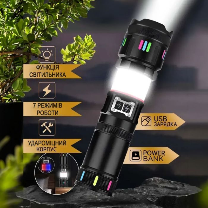 Фонарь YEMAO YM-G37Y-TG-30W, 1x40700, Power Bank, ЗУ Type-C, zoom, функция лампы, IP66