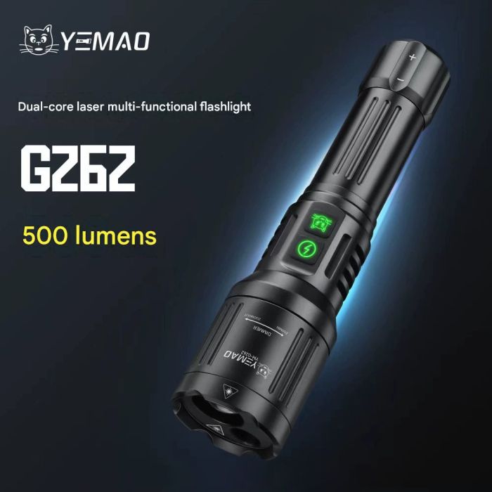 Фонарь YEMAO  YM-G262-TG+лазер(Green), 1x26650, ЗУ Type-C, zoom