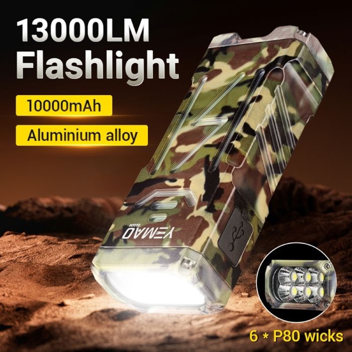 Фонарь YEMAO YM-G666M-6P80, Li-Ion аккумулятор, Power Bank, ЗУ Type-C, чехол