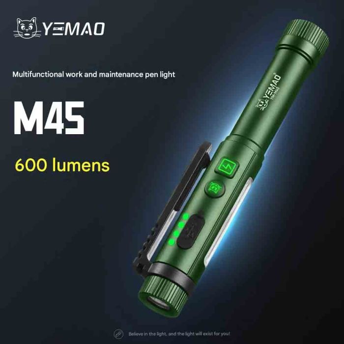 Фонарь YEMAO YM-M45-XPG+COB(white+red+green), 1x14500/1xAA, ЗУ Type-C, магнит