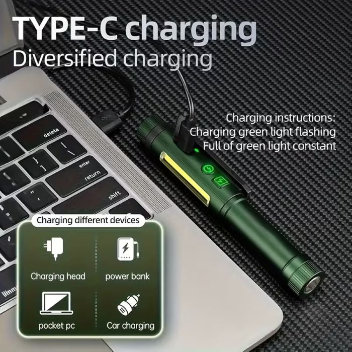 Фонарь YEMAO YM-M45-XPG+COB(white+red+green), 1x14500/1xAA, ЗУ Type-C, магнит