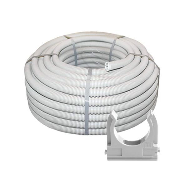 Комплект: гофротруба Light ДКС ПВХ D 25 (50 м) сіра + кліпси для гофри 25 мм (50 шт/уп) сіра