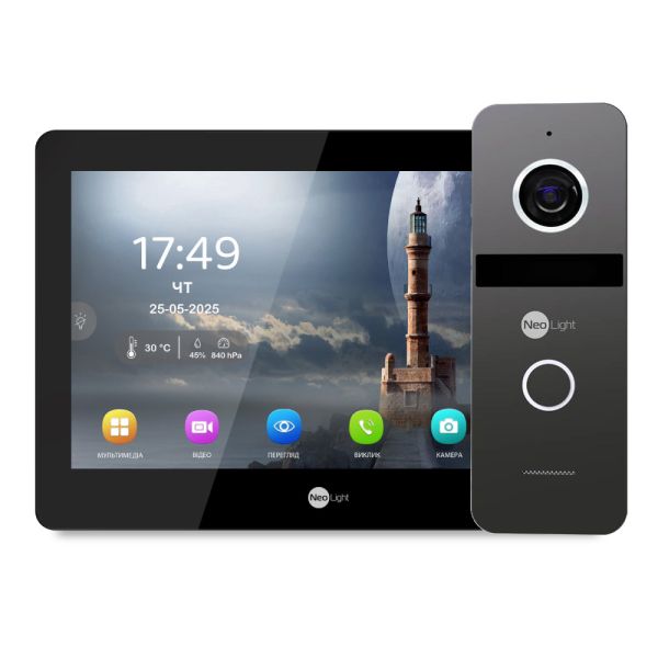 Комплект Neolight MEZZO Hybrid IP KIT B/Graphite: гібридний відеодомофон 10.1" з Wi-Fi, 2 Мп відеопанель та PoE адаптер для панелі виклику