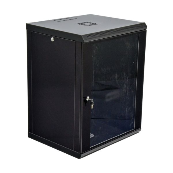 Шафа серверна SteelNet 15U 600 x 500 для мережевого обладнання (скло, чорний)